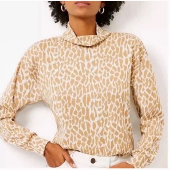 LOFT Animal Print Mock Neck Sweater Top Size Small - Picture 1 of 9